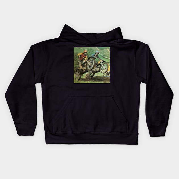 Vintage Motocross 2 Kids Hoodie by TommySniderArt